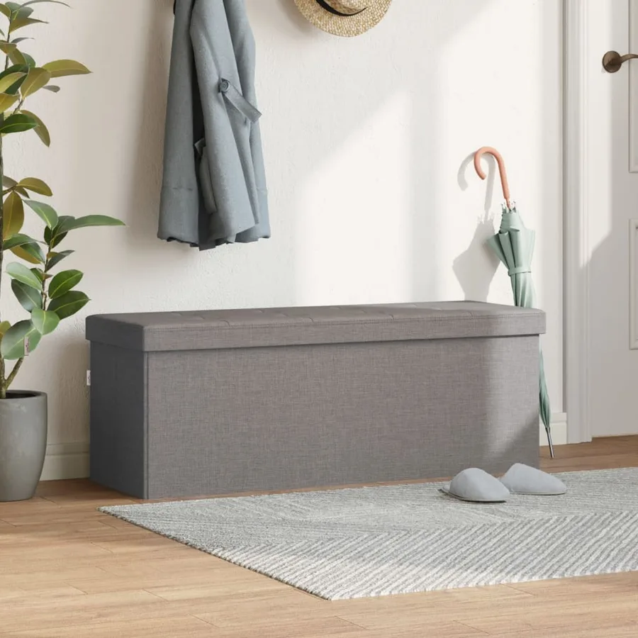 Banc de rangement pliable gris clair faux lin - 3