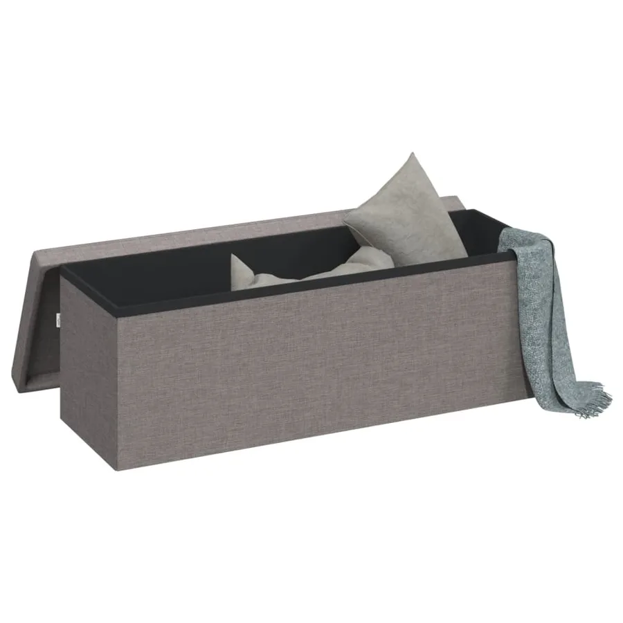 Banc de rangement pliable gris clair faux lin - 4