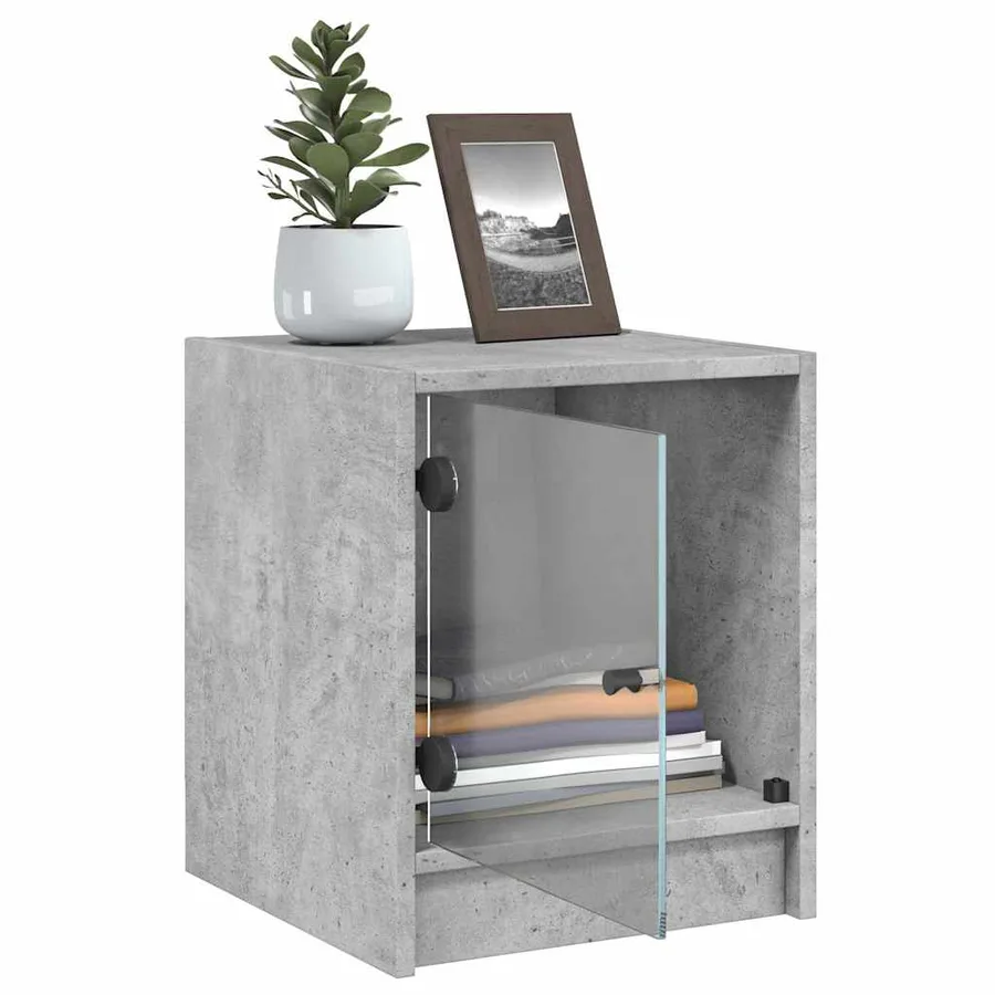 Tables de chevet et portes vitrées 2 pcs gris béton 35x37x42 cm - 5