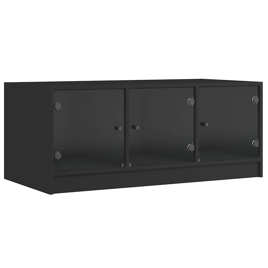 Table basse avec portes en verre noir 102x50x42 cm - 2