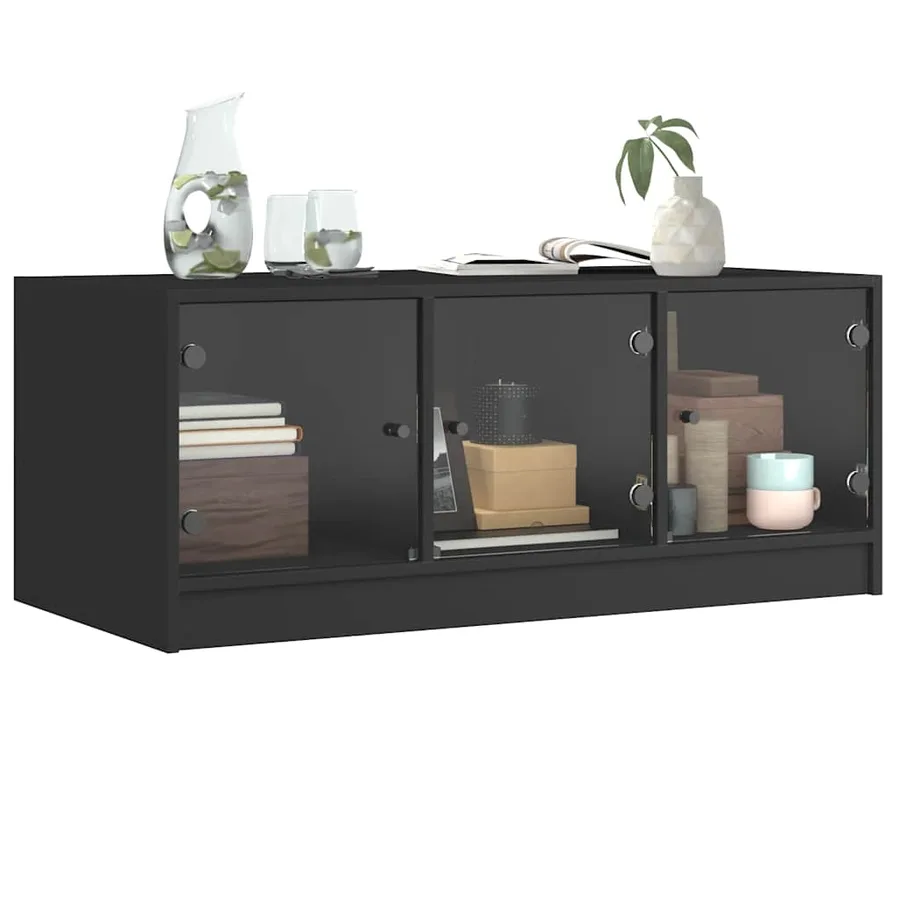 Table basse avec portes en verre noir 102x50x42 cm - 4
