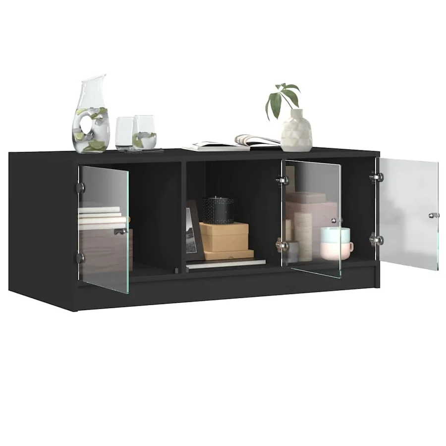 Table basse avec portes en verre noir 102x50x42 cm - 5
