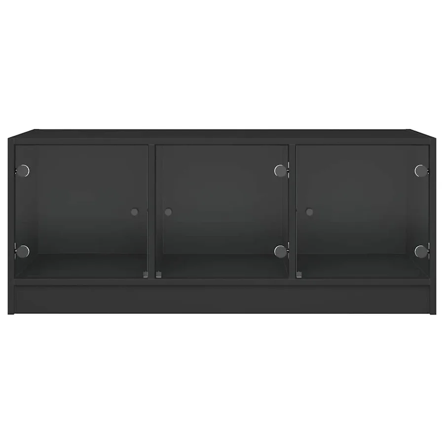 Table basse avec portes en verre noir 102x50x42 cm - 6