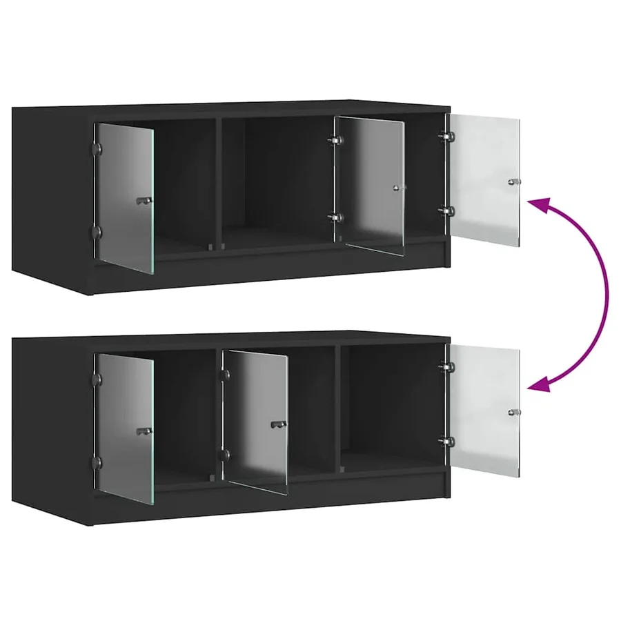 Table basse avec portes en verre noir 102x50x42 cm - 9