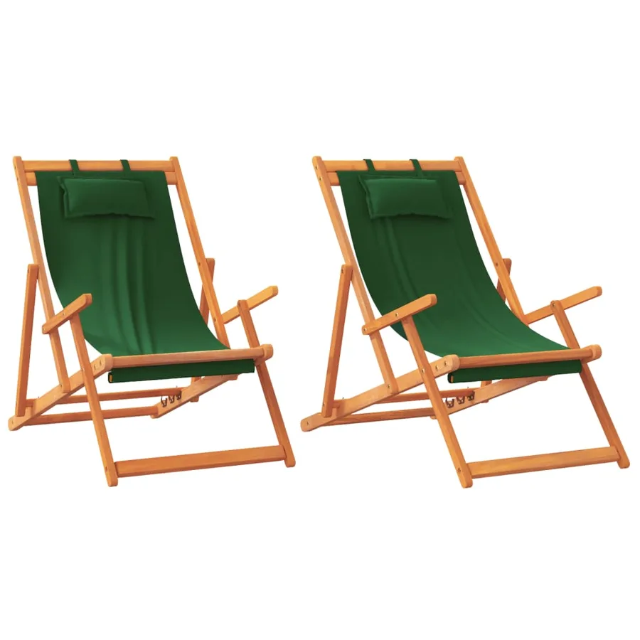 Chaises de plage pliables lot de 2 vert tissu - 2