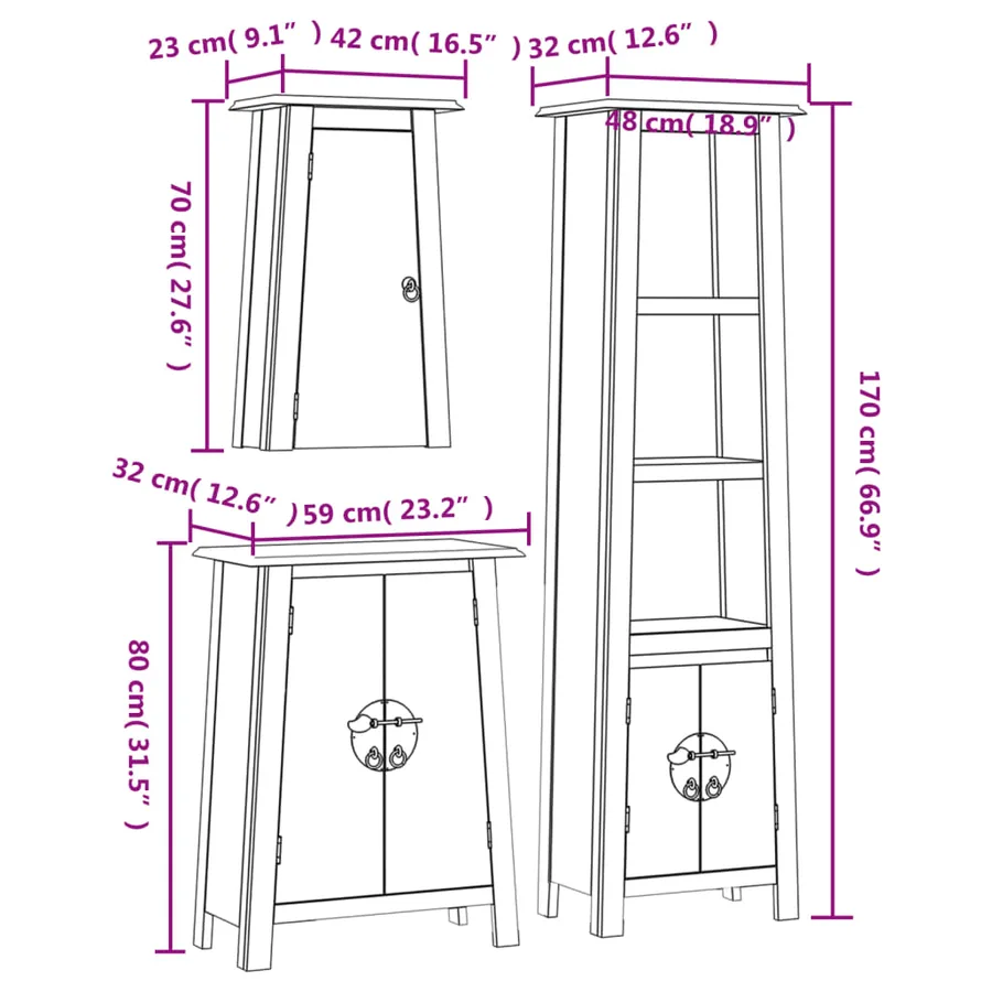 Ensemble de meubles de salle de bain 3 pcs bois de pin massif - 9