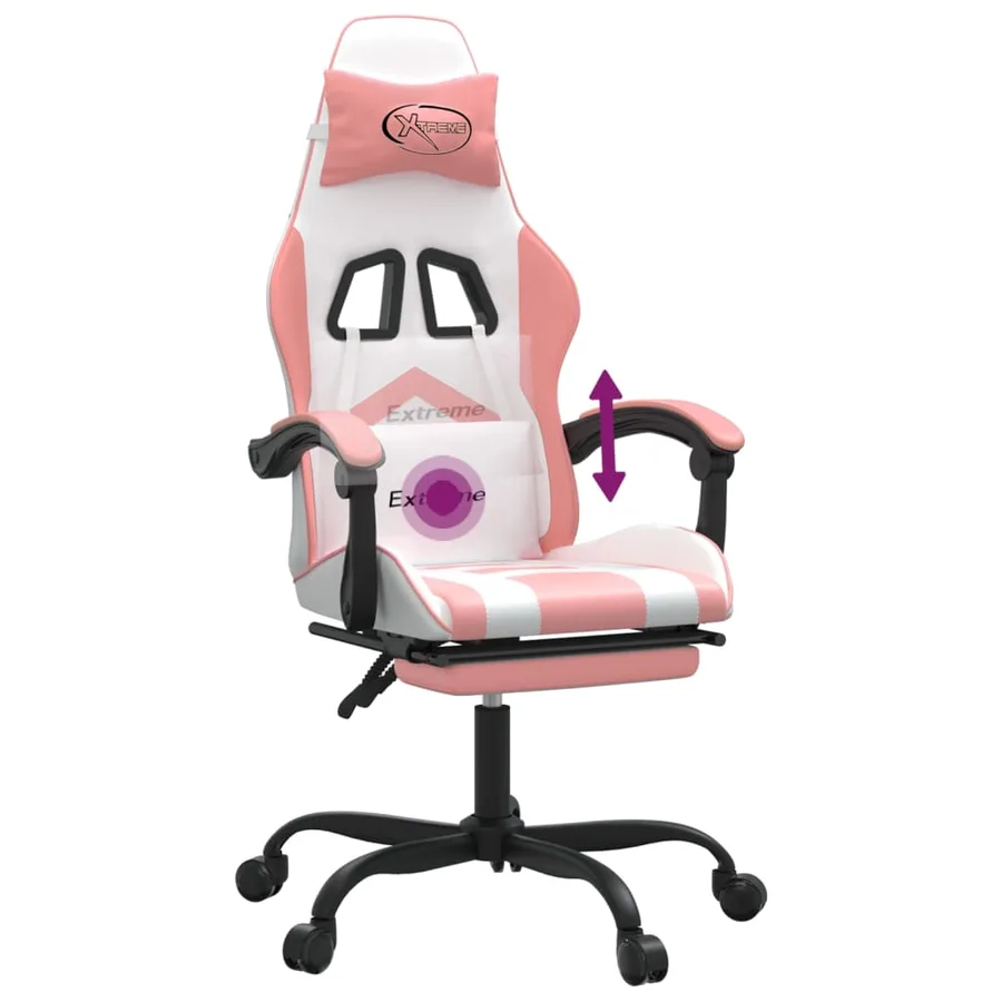 Chaise de jeu pivotante et repose-pied Blanc et rose Similicuir - 12