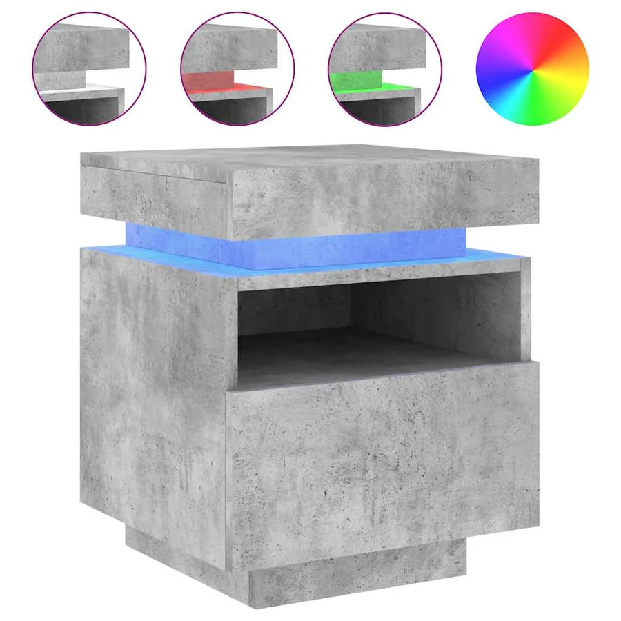 Armoire de chevet avec lumières LED gris béton 40x39x48,5 cm - 2