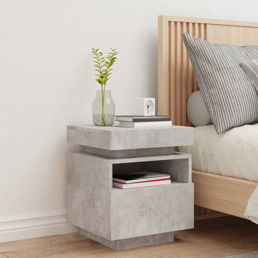 Armoire de chevet avec lumières LED gris béton 40x39x48,5 cm - 3
