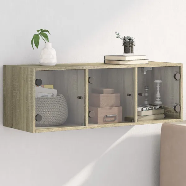 Armoire murale avec portes en verre chêne sonoma 102x37x35 cm