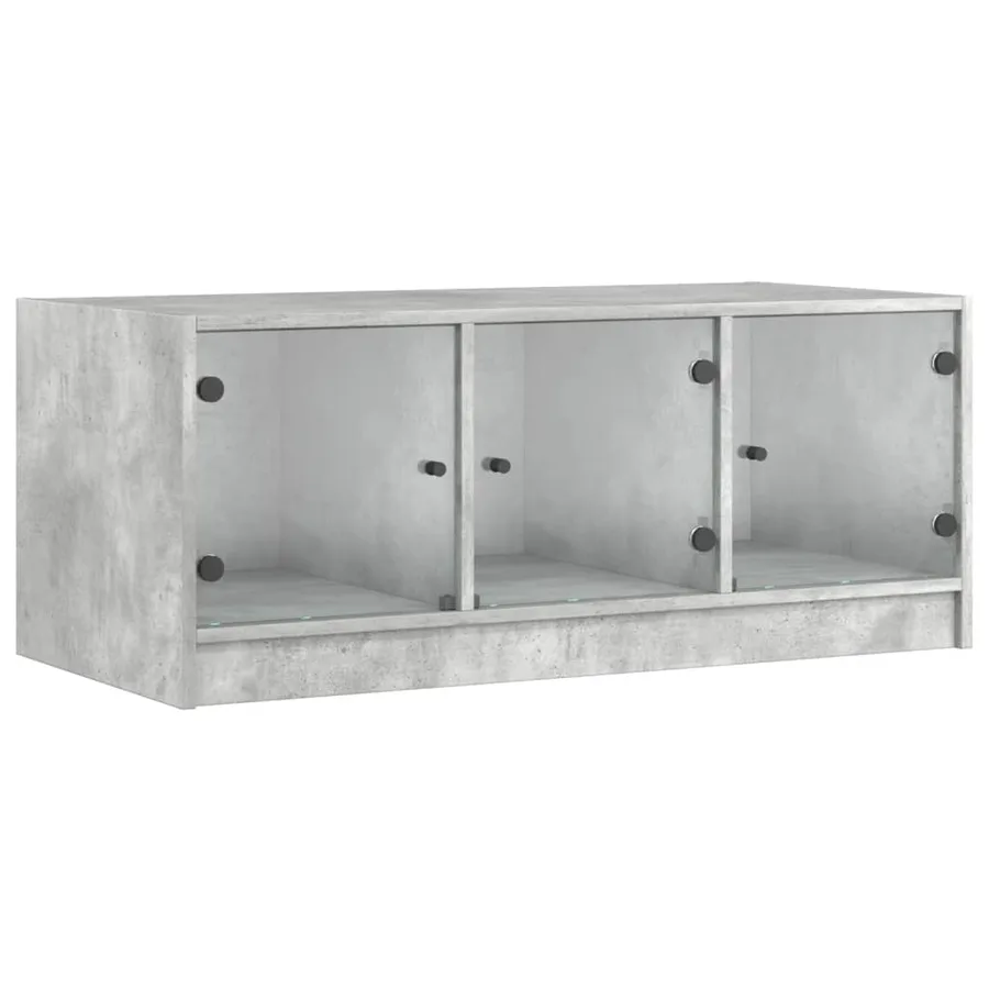 Table basse avec portes en verre gris béton 102x50x42 cm - 2