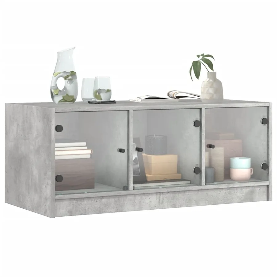 Table basse avec portes en verre gris béton 102x50x42 cm - 4