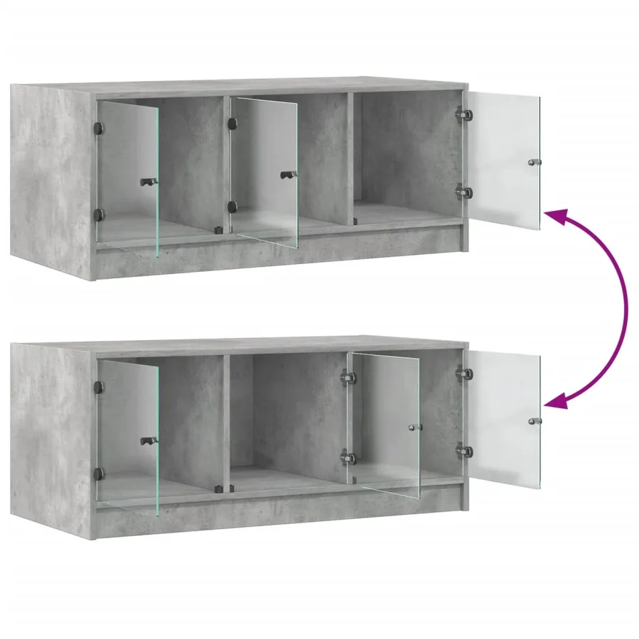 Table basse avec portes en verre gris béton 102x50x42 cm - 9