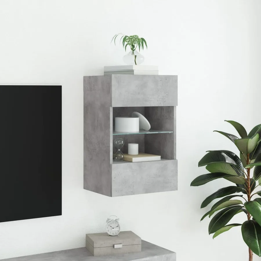 Meuble TV mural avec lumières LED gris béton 40x30x60,5 cm - 4
