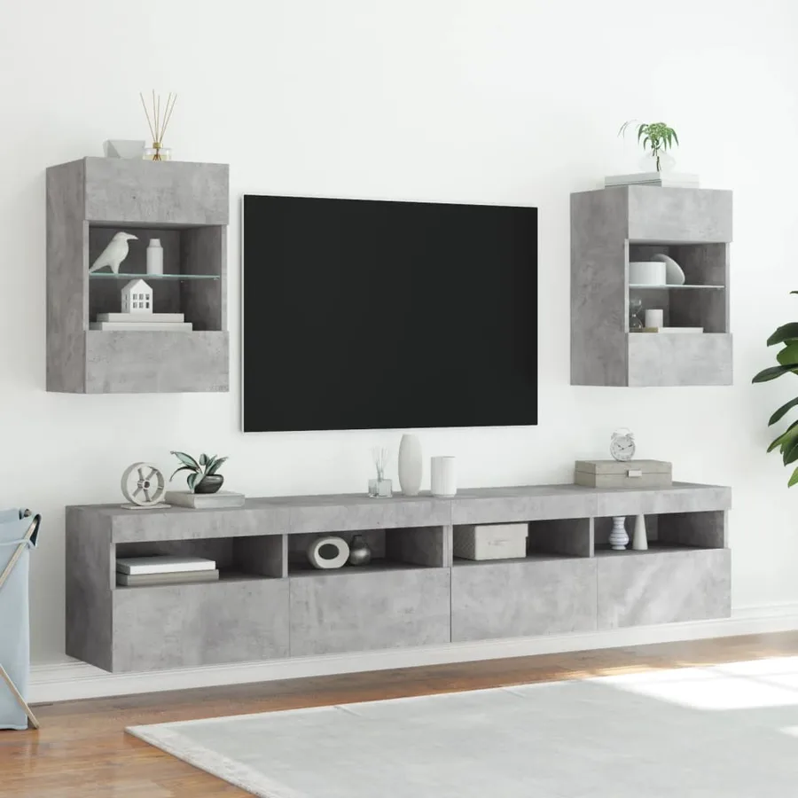 Meuble TV mural avec lumières LED gris béton 40x30x60,5 cm - 5