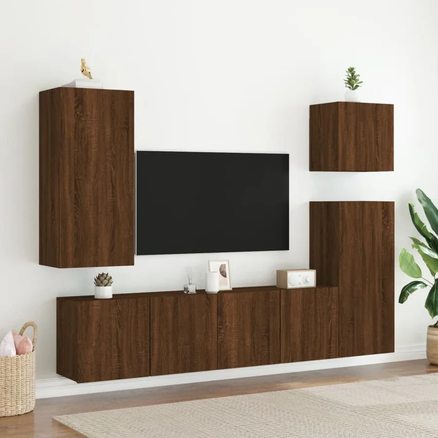 Meuble TV mural chêne marron 40,5x30x90 cm bois d'ingénierie - 4