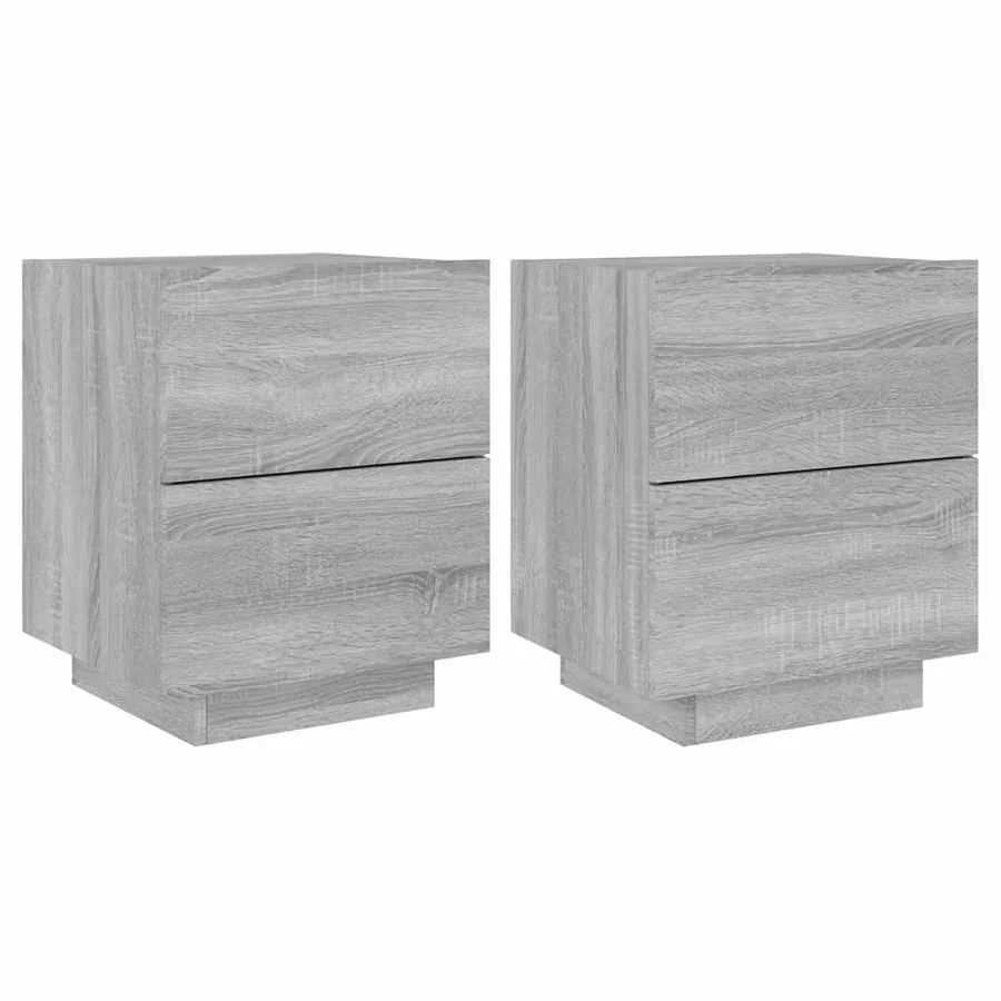 Armoires de chevet et lumières LED 2 pcs sonoma gris - 2