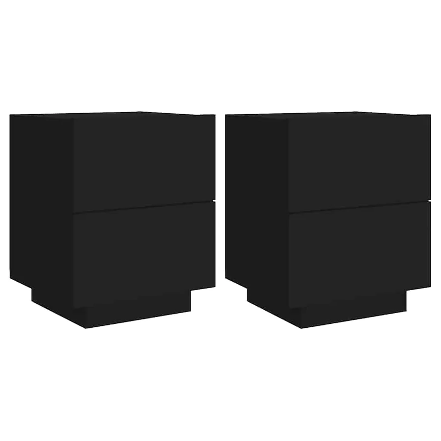 Armoires de chevet et lumières LED 2 pcs noir bois d'ingénierie - 2