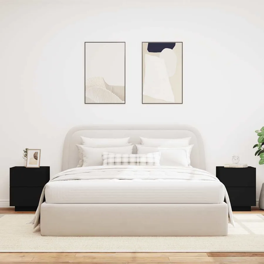 Armoires de chevet et lumières LED 2 pcs noir bois d'ingénierie - 3