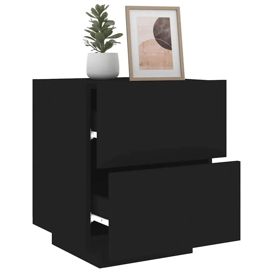 Armoires de chevet et lumières LED 2 pcs noir bois d'ingénierie - 4