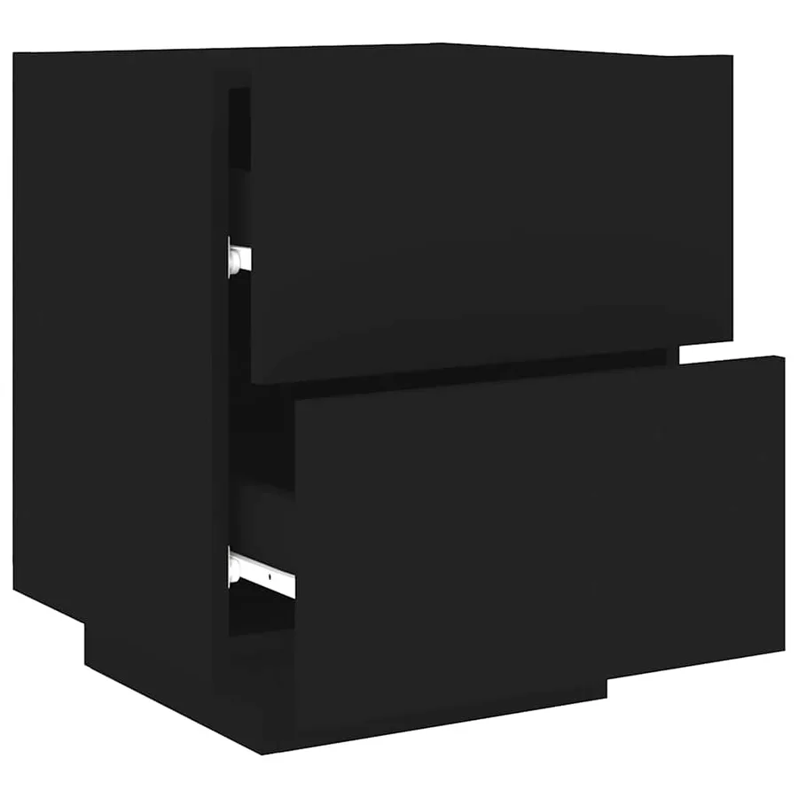 Armoires de chevet et lumières LED 2 pcs noir bois d'ingénierie - 7