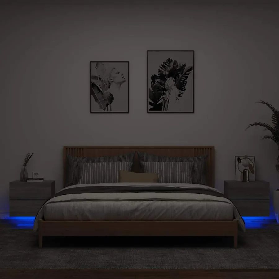 Tables de chevet murales avec lumières LED 2 pcs sonoma gris