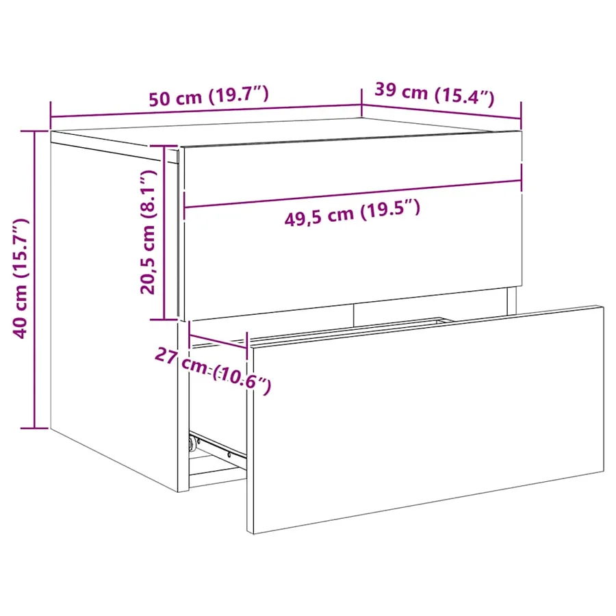 Tables de chevet murales avec lumières LED 2 pcs sonoma gris - 17