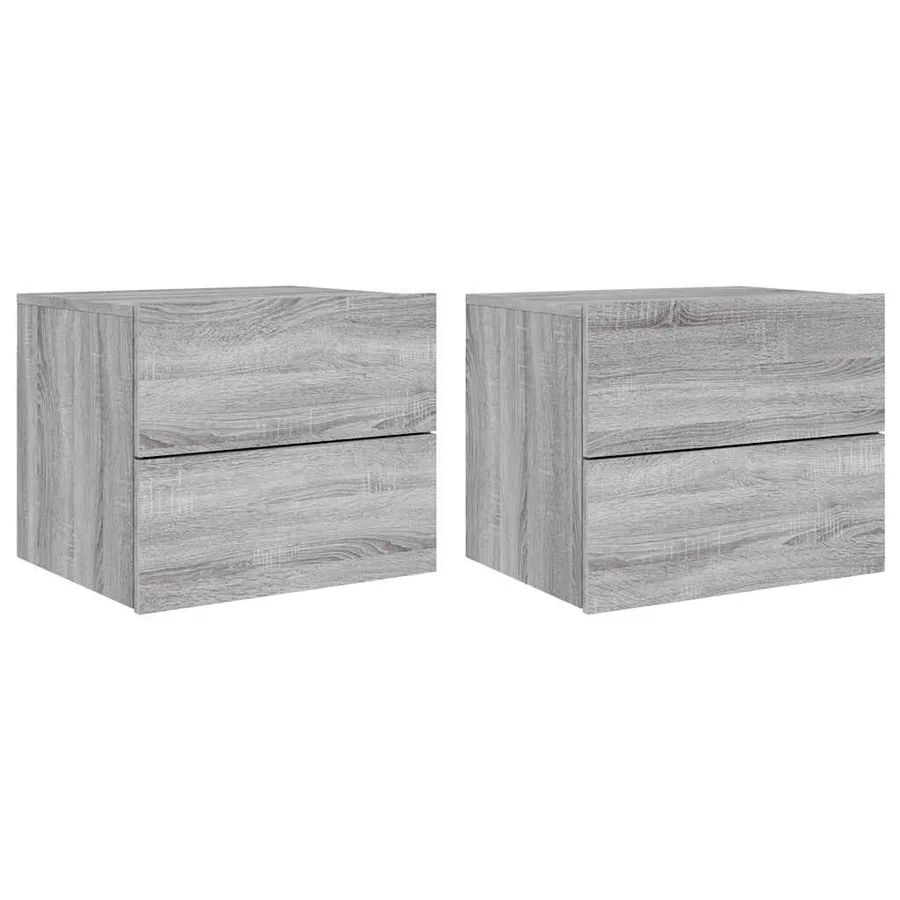 Tables de chevet murales avec lumières LED 2 pcs sonoma gris - 2