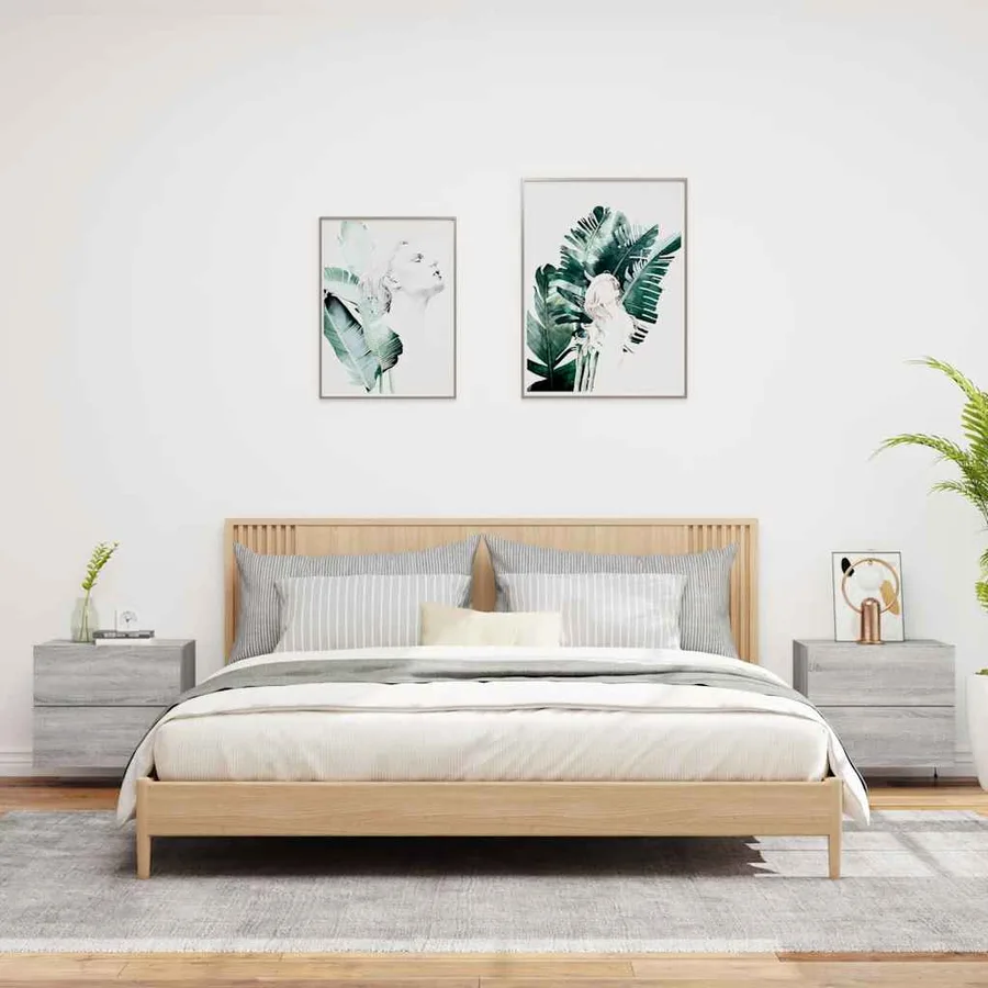 Tables de chevet murales avec lumières LED 2 pcs sonoma gris - 3