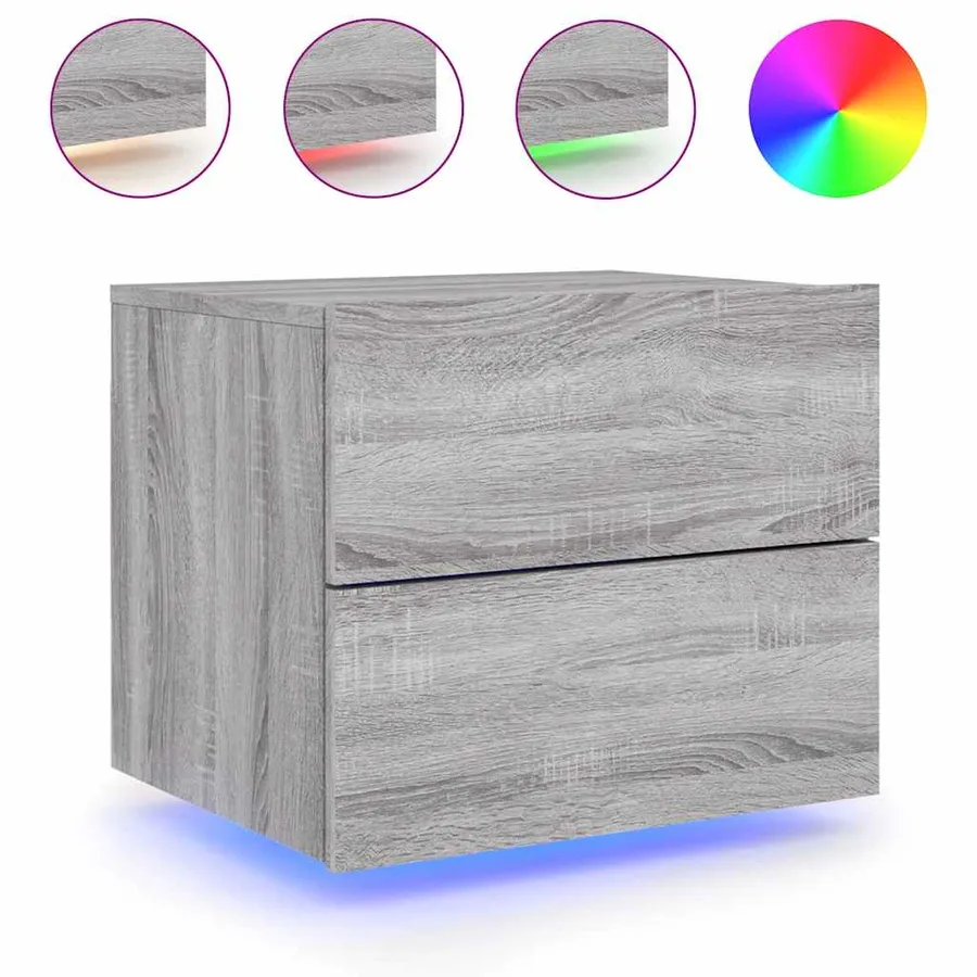 Tables de chevet murales avec lumières LED 2 pcs sonoma gris - 5
