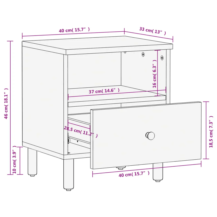 Tables de chevet 2 pcs noir 40x33x46 cm bois de manguier solide - 11