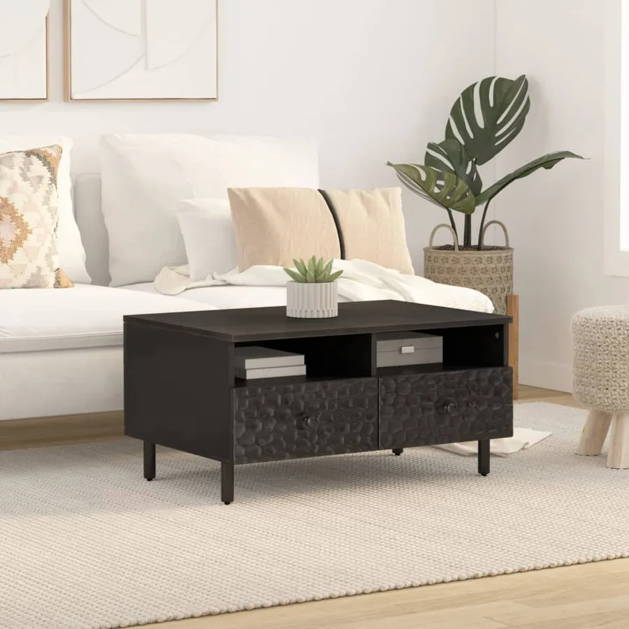 Table basse noir 80x54x40 cm bois massif de manguier - 3