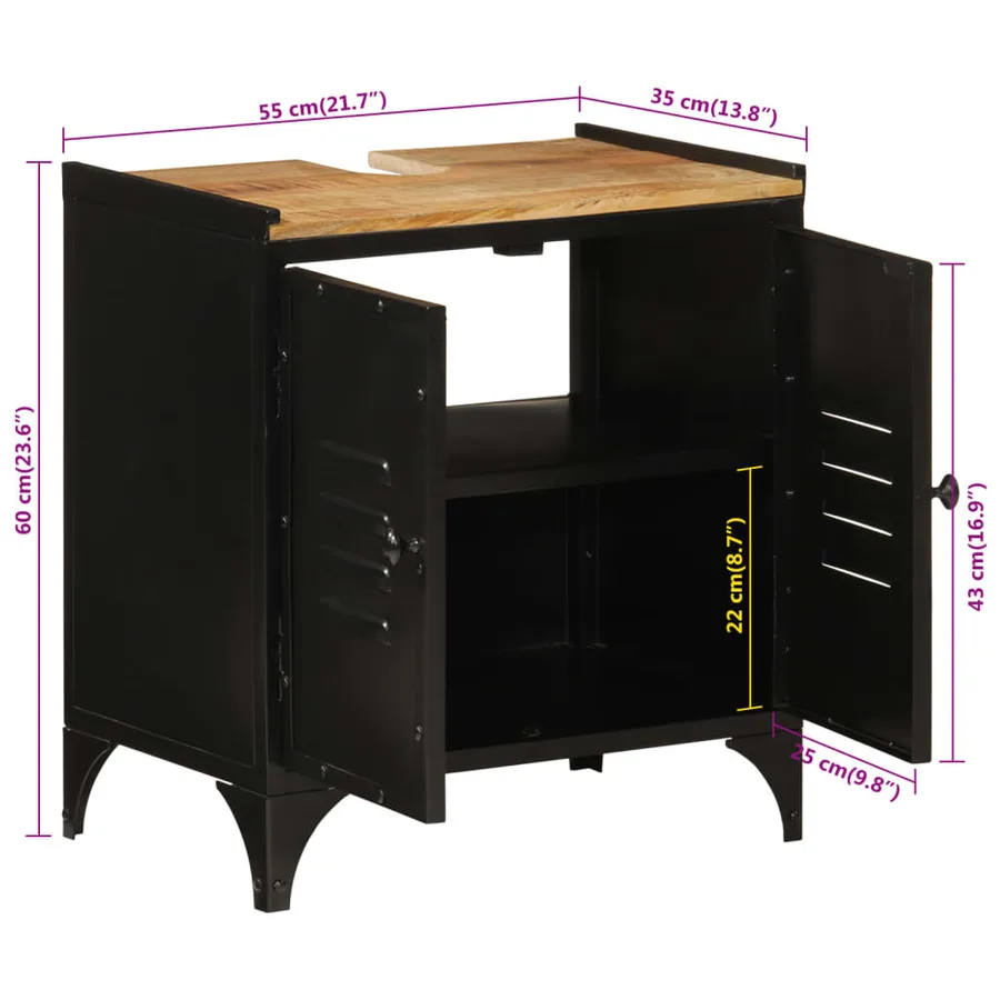 Armoire de lavabo de salle de bain fer et bois de manguier - 11