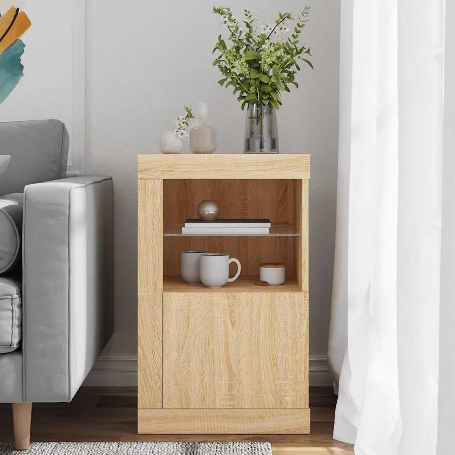 Armoire latérale avec lumières LED chêne sonoma - 3