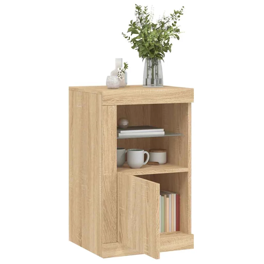 Armoire latérale avec lumières LED chêne sonoma - 4