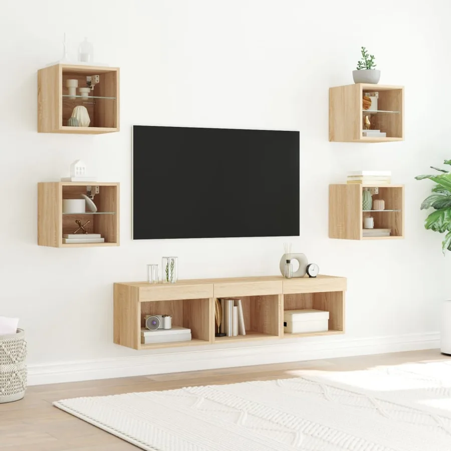 Unités murales TV avec LED 7 pcs chêne sonoma bois d'ingénierie - 3