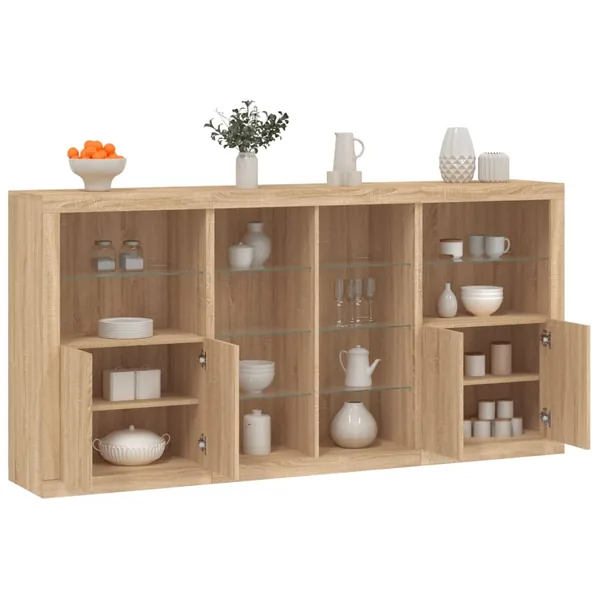 Buffet avec lumières LED chêne sonoma 202x37x100 cm