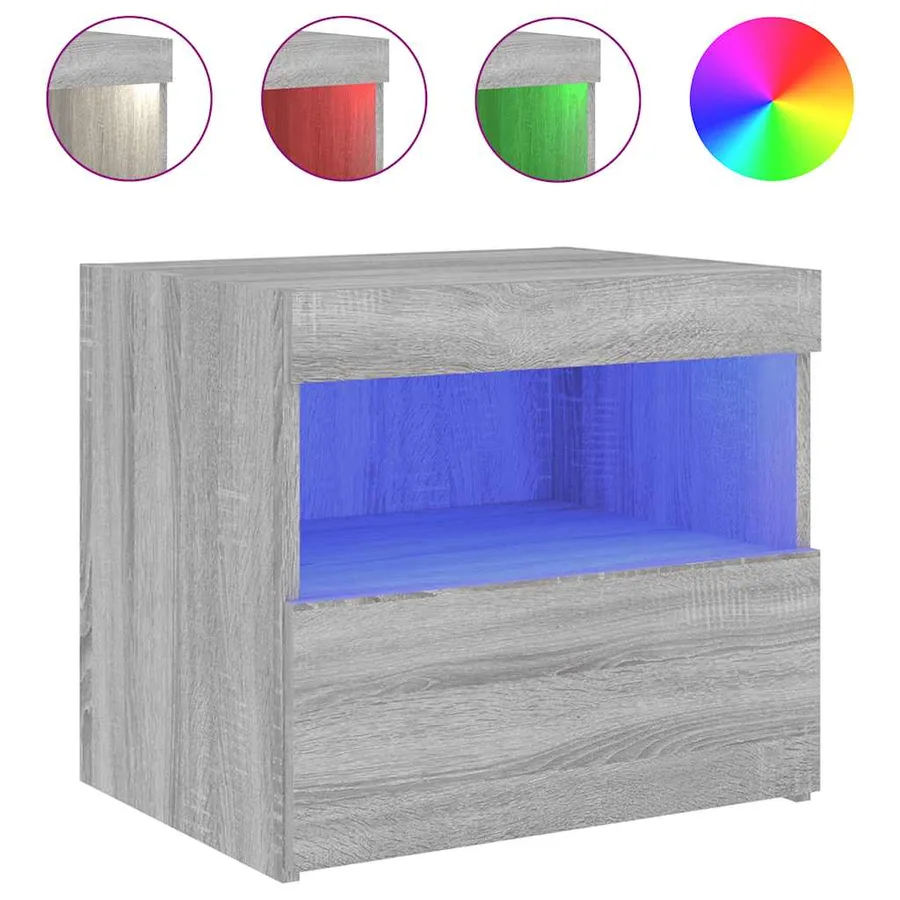 Table de chevet avec lumières LED sonoma gris 50x40x45 cm - 2