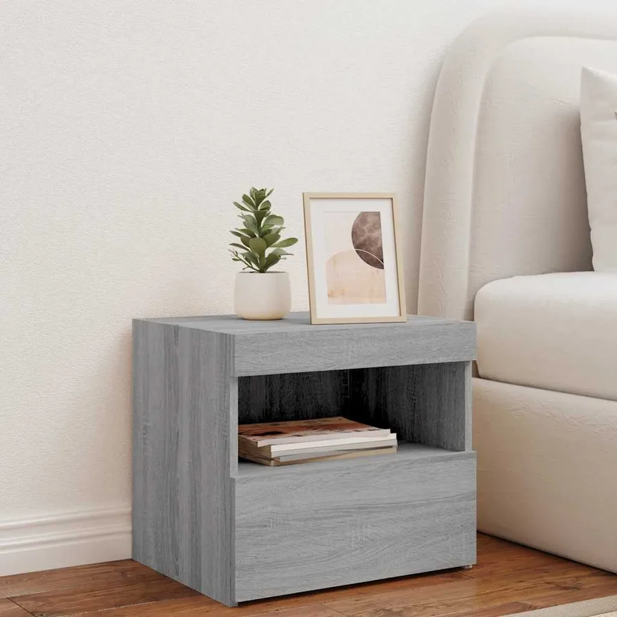 Table de chevet avec lumières LED sonoma gris 50x40x45 cm - 3