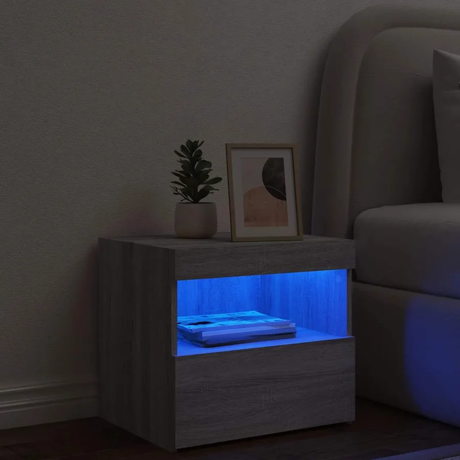 Table de chevet avec lumières LED sonoma gris 50x40x45 cm - 4