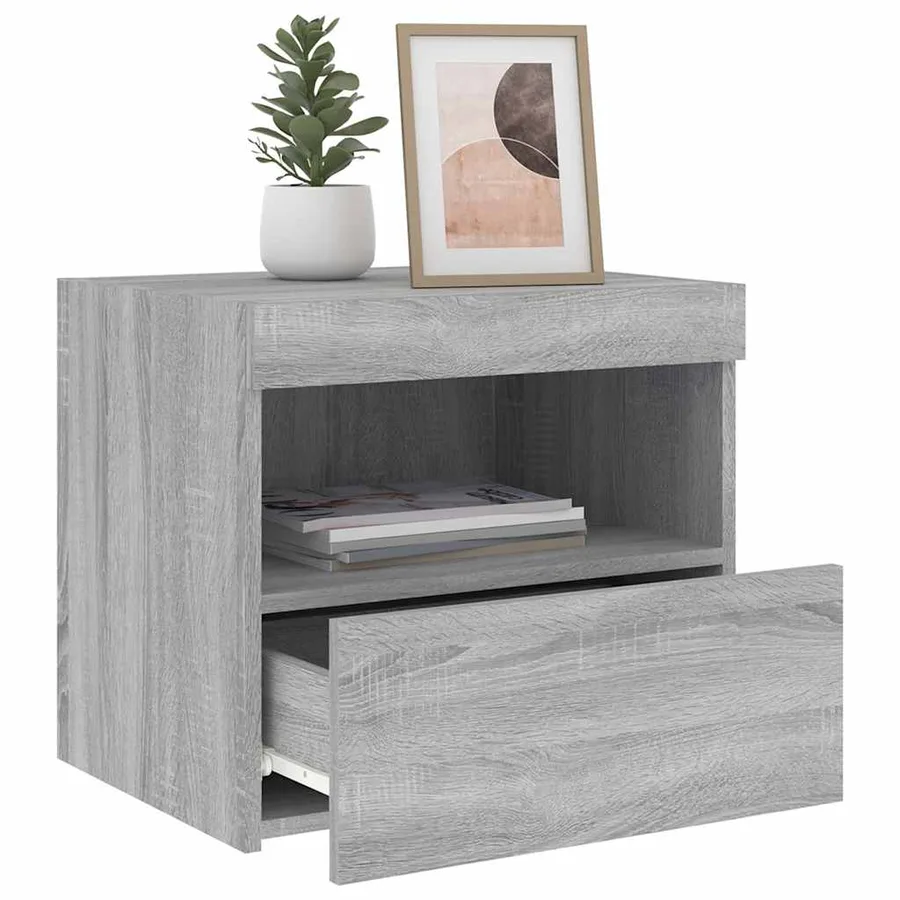 Table de chevet avec lumières LED sonoma gris 50x40x45 cm - 5
