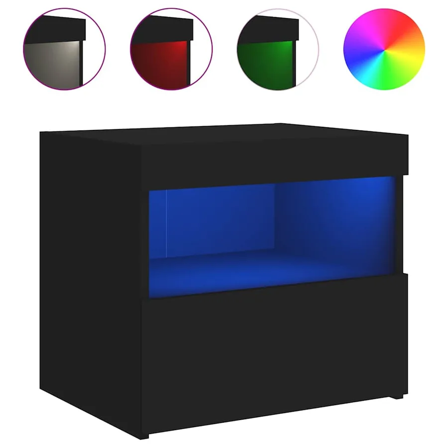 Table de chevet avec lumières LED noir 50x40x45 cm - 2