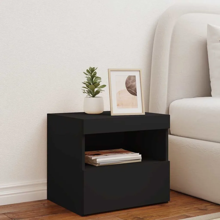 Table de chevet avec lumières LED noir 50x40x45 cm - 3