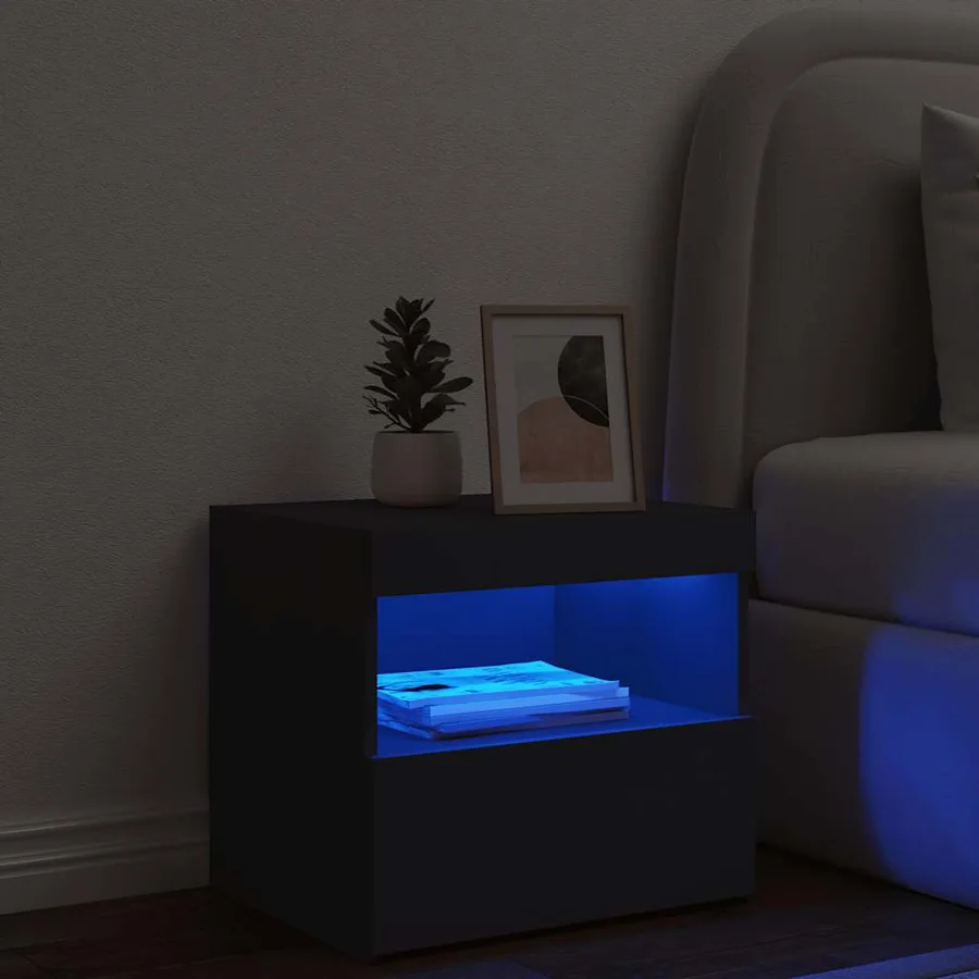 Table de chevet avec lumières LED noir 50x40x45 cm - 4
