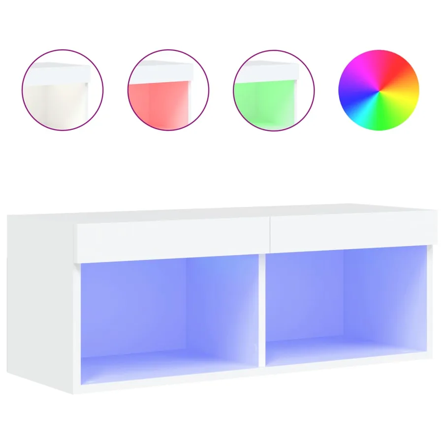 Meuble TV avec lumières LED blanc 80x30x30 cm - 2