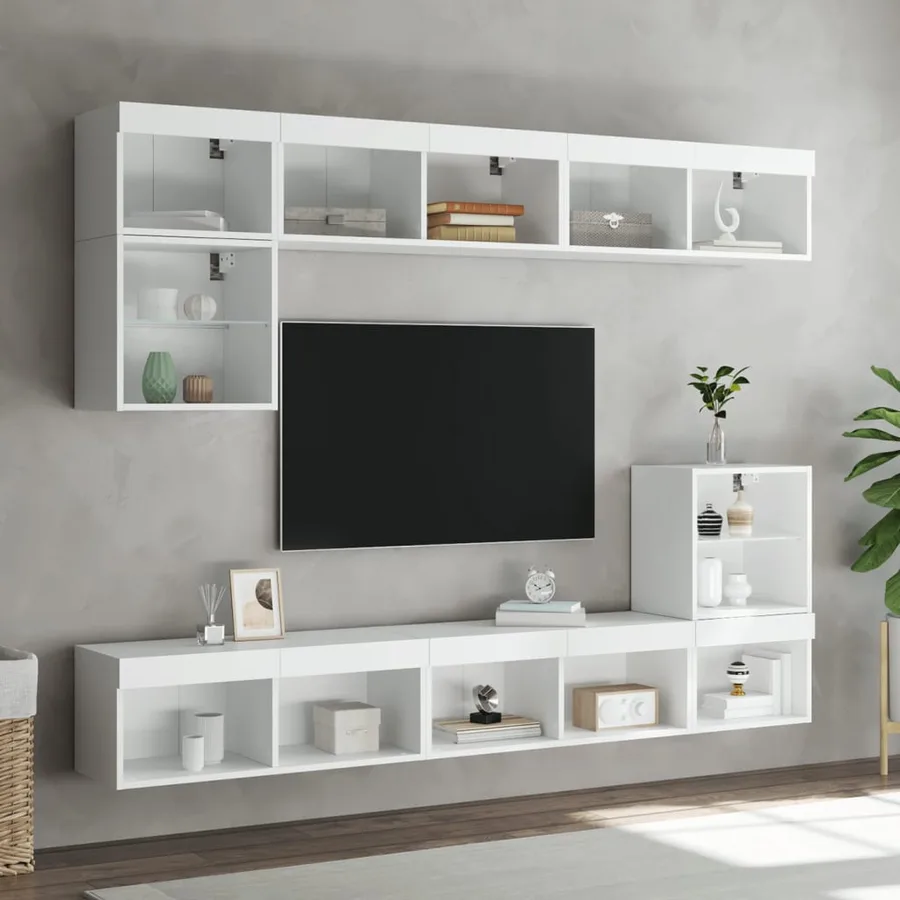 Meuble TV avec lumières LED blanc 80x30x30 cm - 4