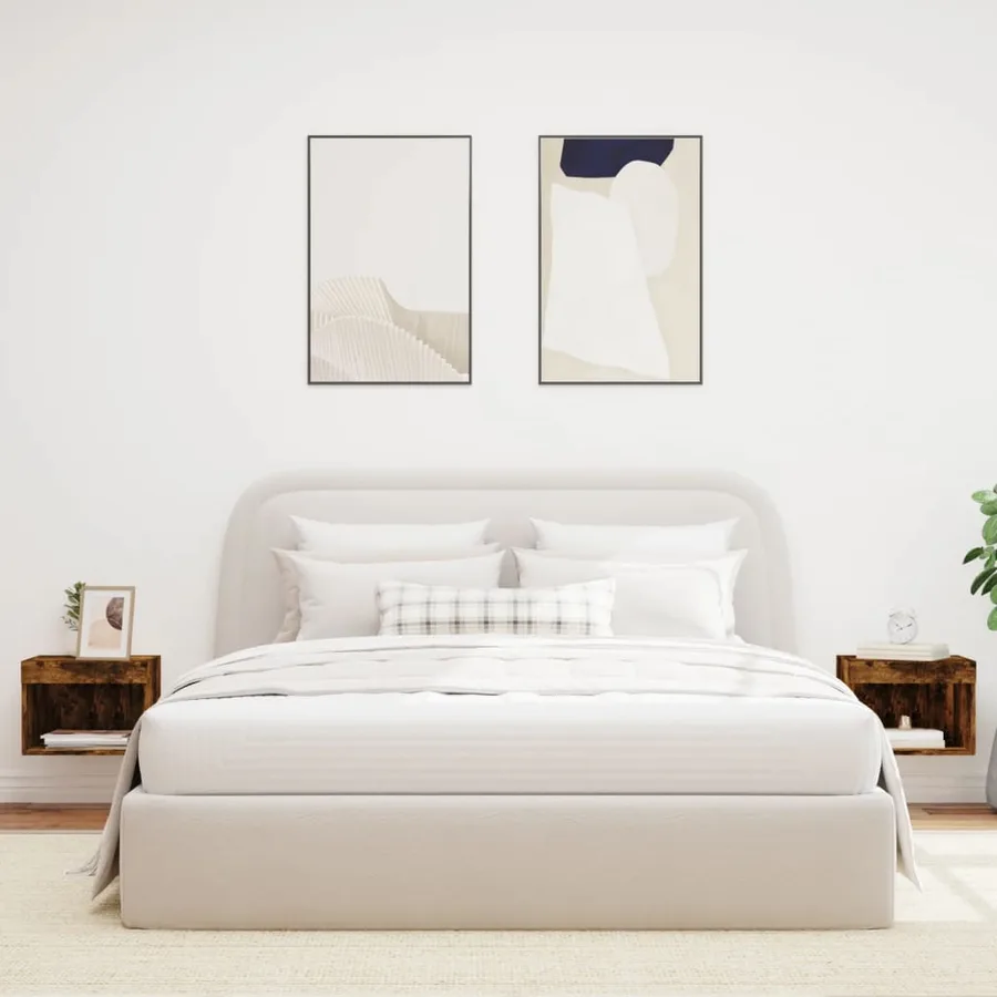 Tables de chevet murales avec lumières LED 2 pcs chêne fumé - 3