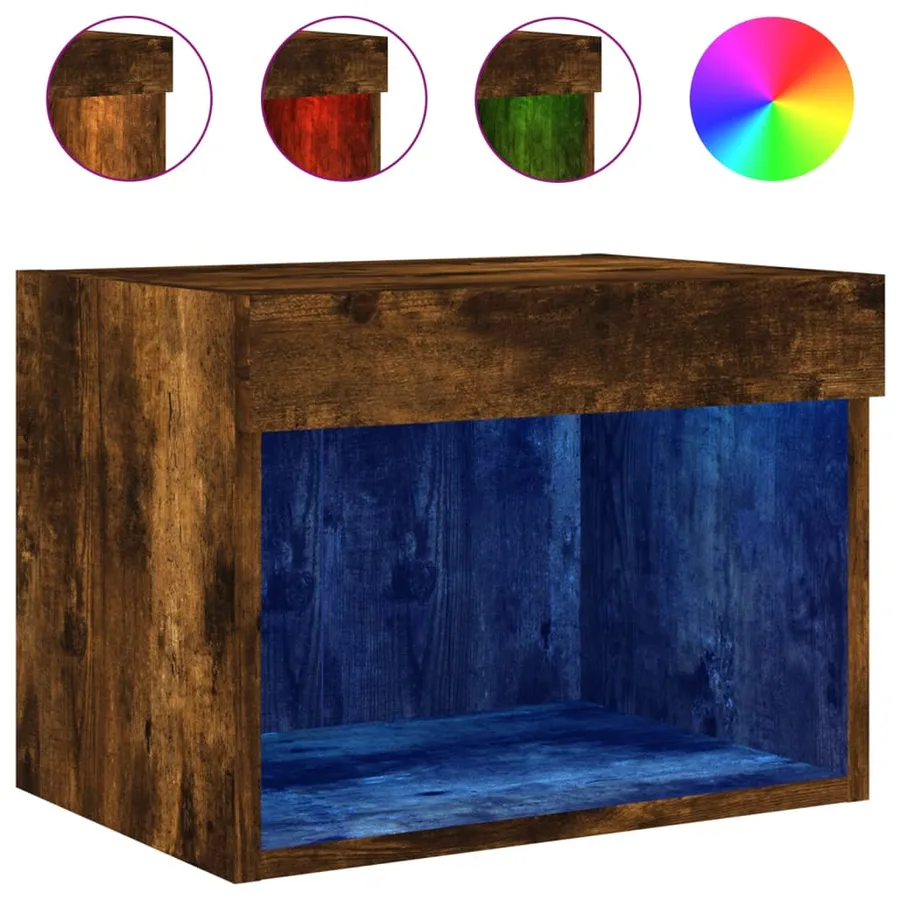 Tables de chevet murales avec lumières LED 2 pcs chêne fumé - 7