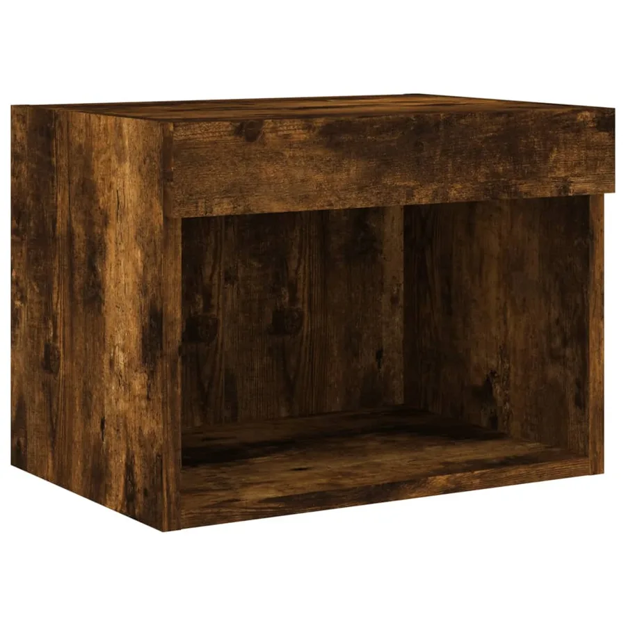 Tables de chevet murales avec lumières LED 2 pcs chêne fumé - 8