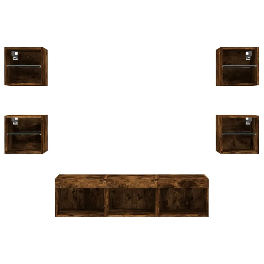 Unités murales TV avec LED 7 pcs chêne fumé bois d'ingénierie - 6